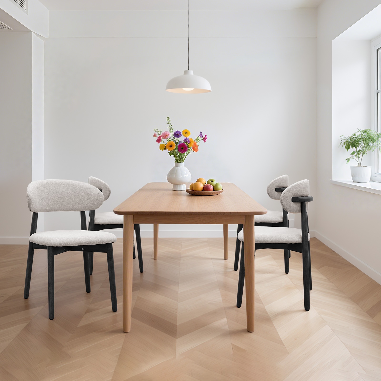 Linen Grey Cotton-Linen Fabric Upholstered Dining Chair With Black Solid Wood Legs, Armless Chair Set Of 4 For Kitchen, Restaurant, Living, Meeting Room_maomaolike.com